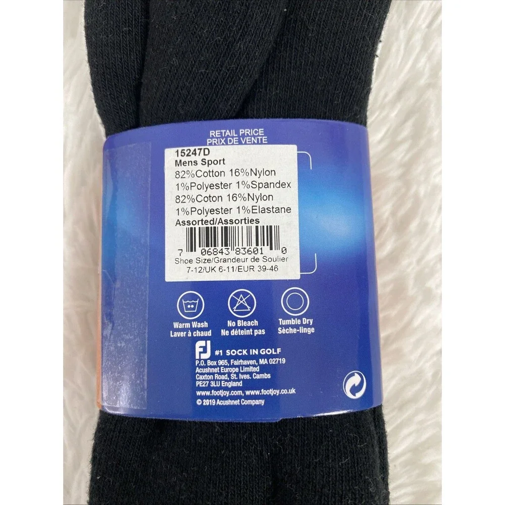 FootJoy Ankle Socks ComfortSof Sport Mens 7-12 Golf 3 Pairs White Black Beige